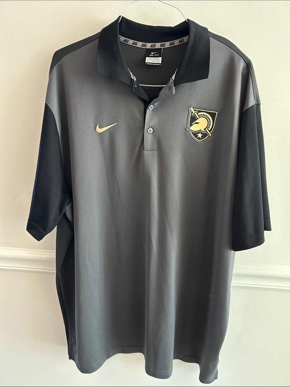 Nike Men’s Gray and Black Polo with Gold Accent and Embroidered Crest